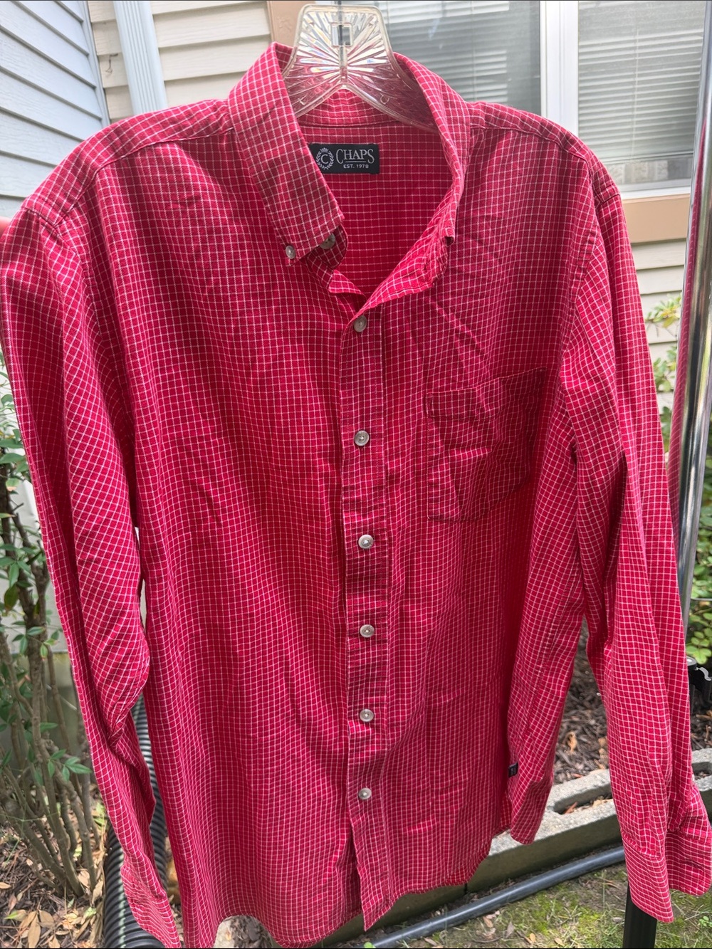 Chaps Men's Red Grid-Pattern Button-Down Shirt